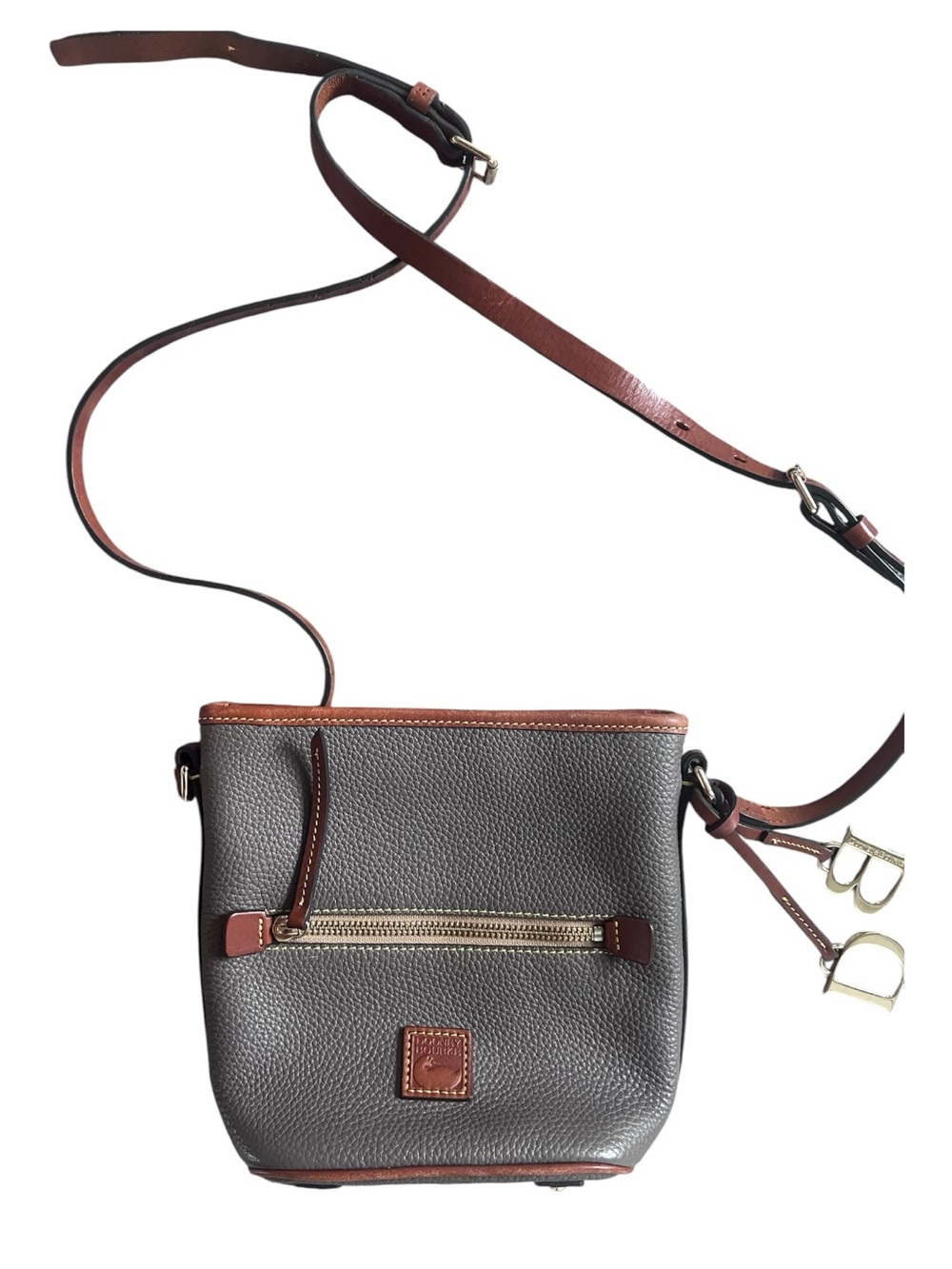Dooney & Bourke Taupe Pebbled Leather Crossbody with Brown Trim